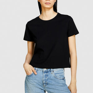 Sisley Boxy Fit Cotton T-Shirt - Black