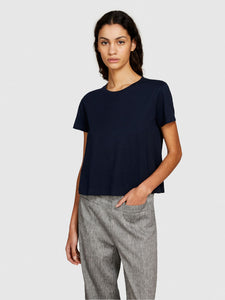 Sisley Boxy Fit Cotton T-Shirt - Navy