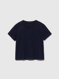 Sisley Boxy Fit Cotton T-Shirt - Navy