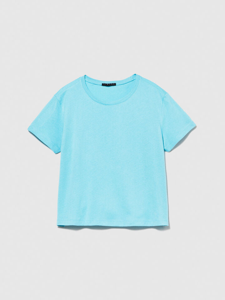 Sisley Boxy Fit Cotton T-Shirt - Turquoise