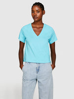 Load image into Gallery viewer, Sisley V-Neck Organic Cotton T-Shirt - Turquoise
