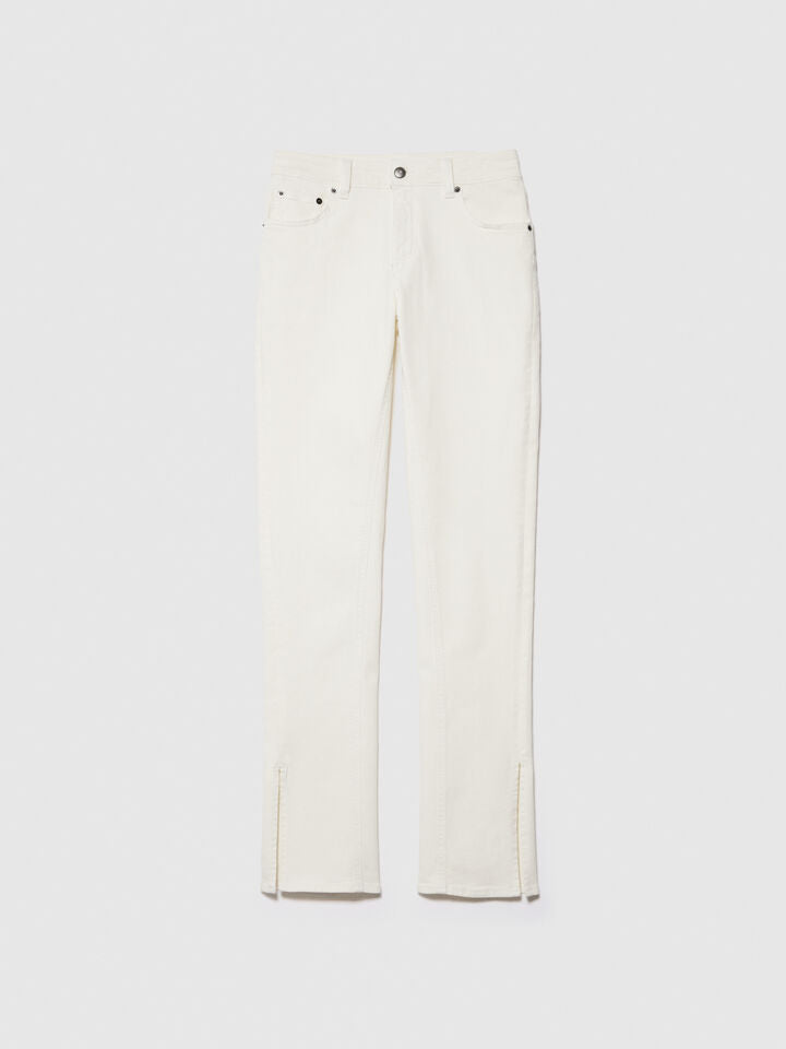 Sisley Stretch Cotton Denim Jeans With Slits - Creamy White