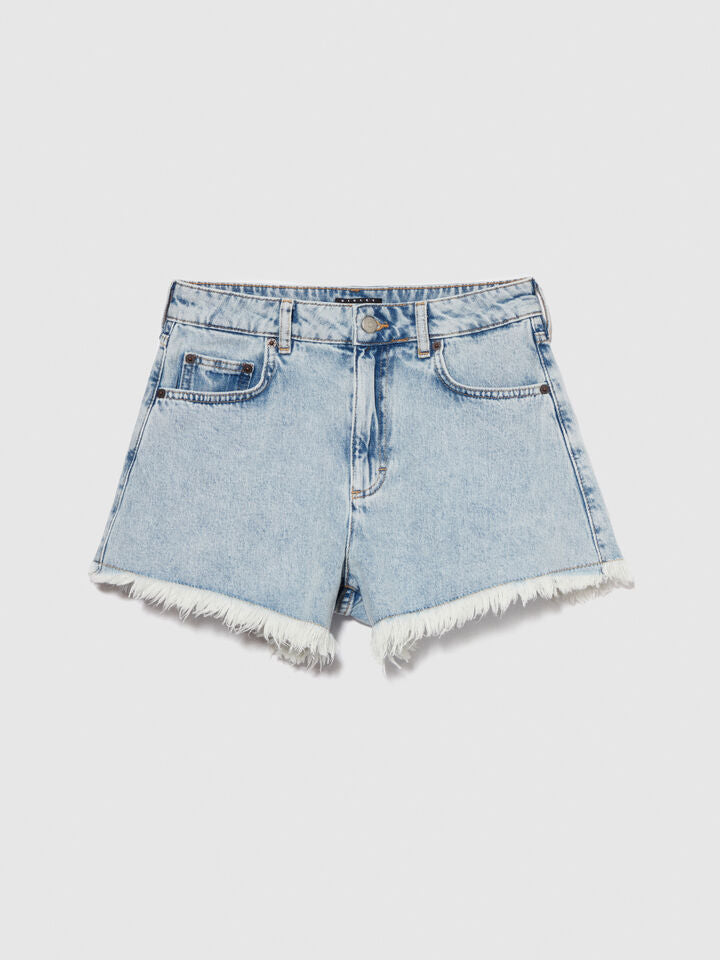 Sisley Frayed Jean Shorts - Light Blue