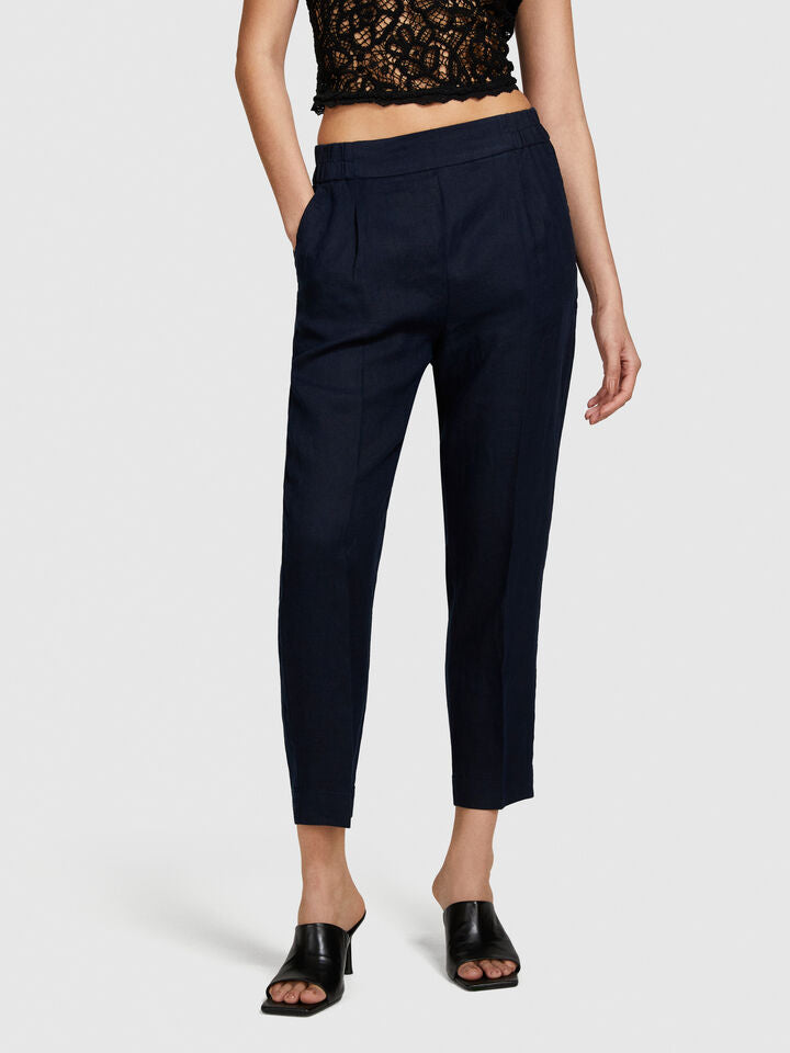 Sisley 100% Linen Tapered Trousers - Navy