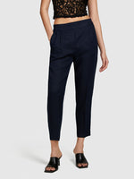 Load image into Gallery viewer, Sisley 100% Linen Tapered Trousers - Navy
