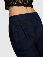 Load image into Gallery viewer, Sisley 100% Linen Tapered Trousers - Navy
