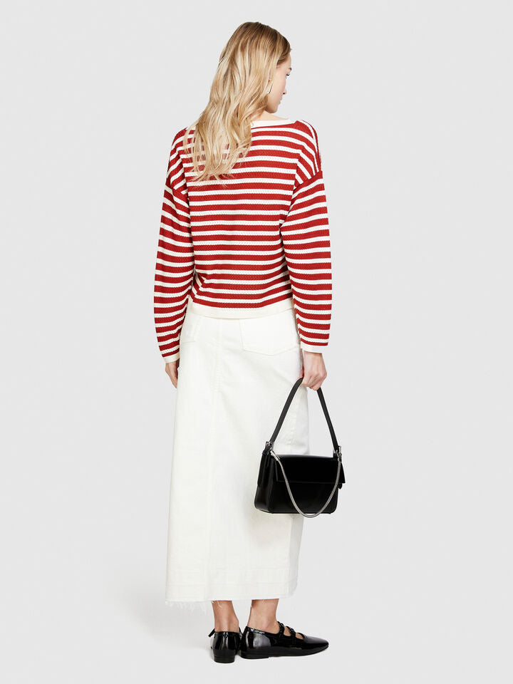Sisley Sweater With Two Tone Stripes - Red/White