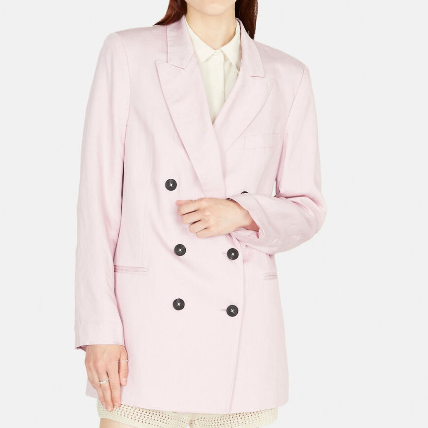 Sisley Boy Fit Jacket In Linen Blend - Pastel Pink