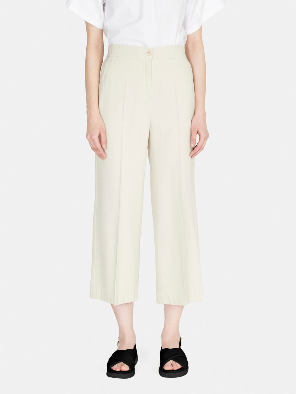 Sisley Cropped High-Waisted Trousers - Beige
