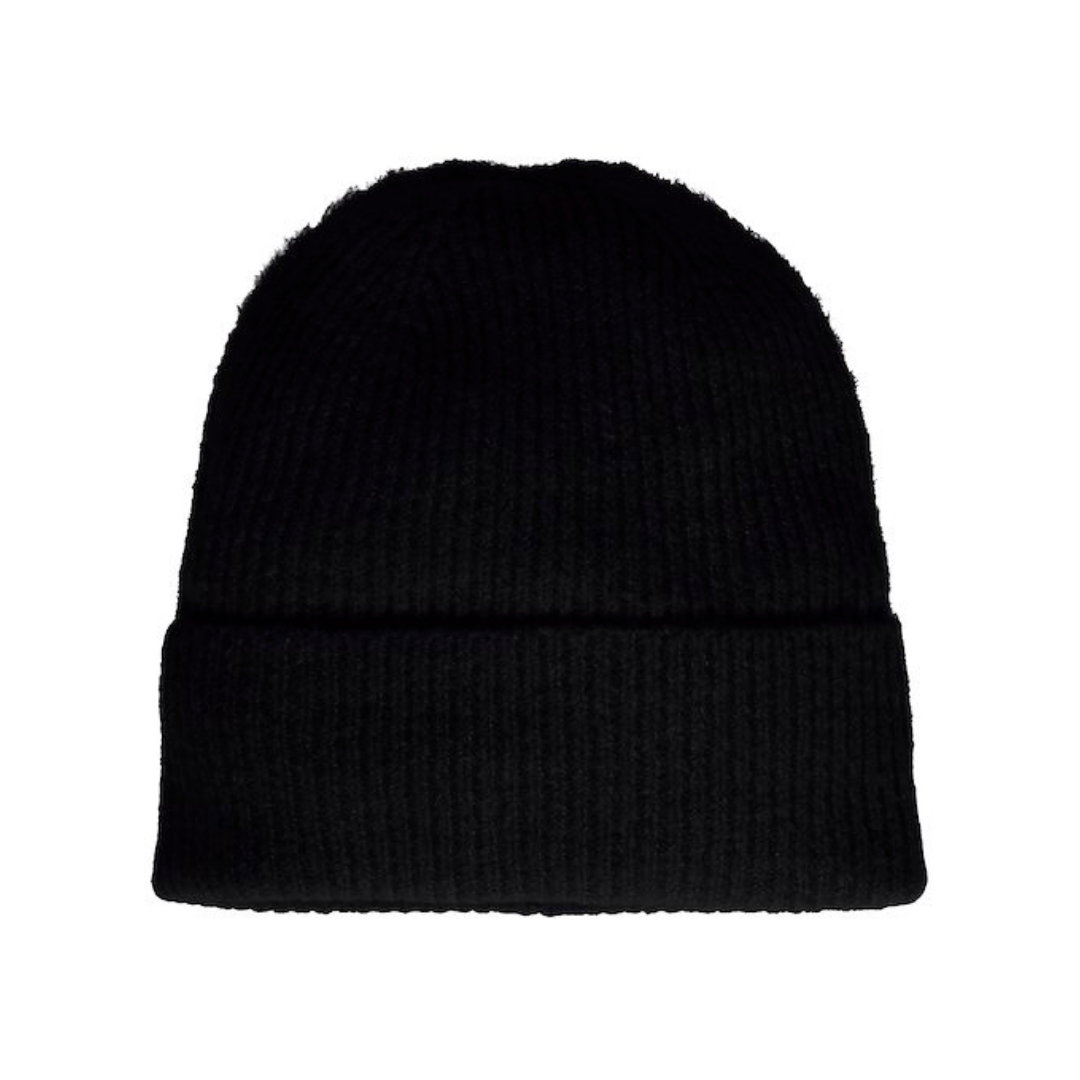 ICHI Ribbed Beanie Hat - Black