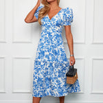 Load image into Gallery viewer, Maya Wrap Tierred Midi Dress Blue Floral
