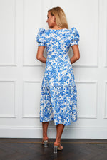 Load image into Gallery viewer, Maya Wrap Tierred Midi Dress Blue Floral
