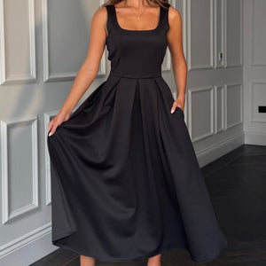 Erica Square Neck Pleated Midi Dress