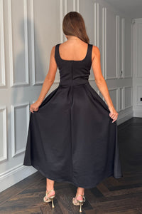 Erica Square Neck Pleated Midi Dress