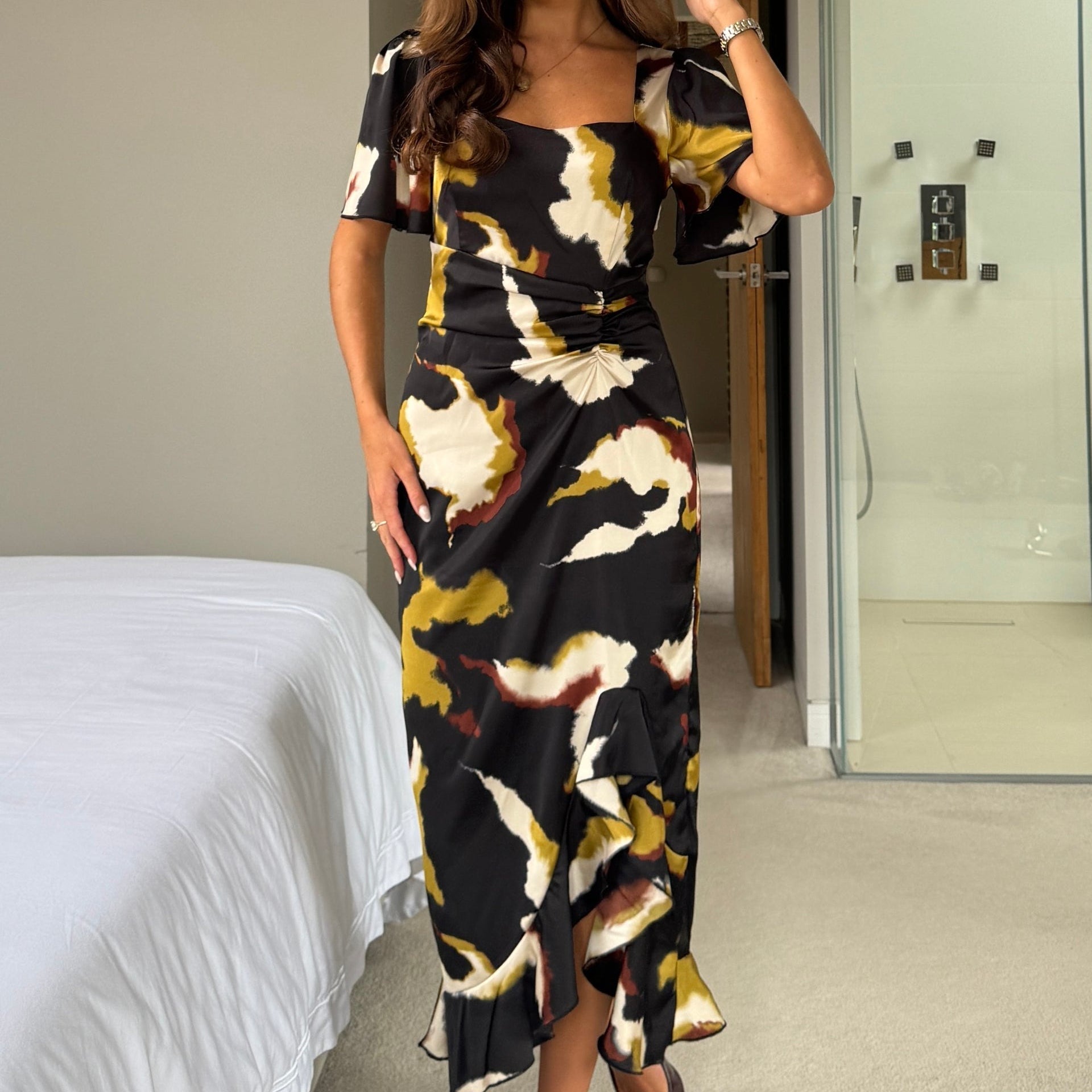 Heidi Abstract Print Ruched Midi Dress