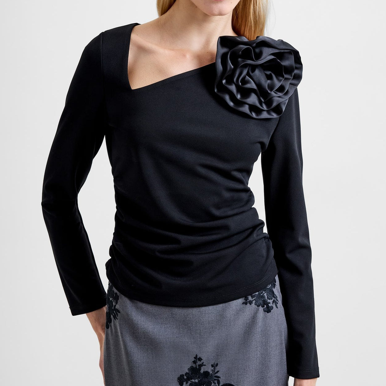 Valetta Jersey Long Sleeve Rosette Top