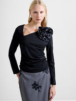 Load image into Gallery viewer, Valetta Jersey Long Sleeve Rosette Top
