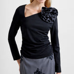 Load image into Gallery viewer, Valetta Jersey Long Sleeve Rosette Top

