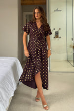 Load image into Gallery viewer, Farren Split Hem Frill Maxi Dress Brown
