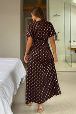 Load image into Gallery viewer, Farren Split Hem Frill Maxi Dress Brown
