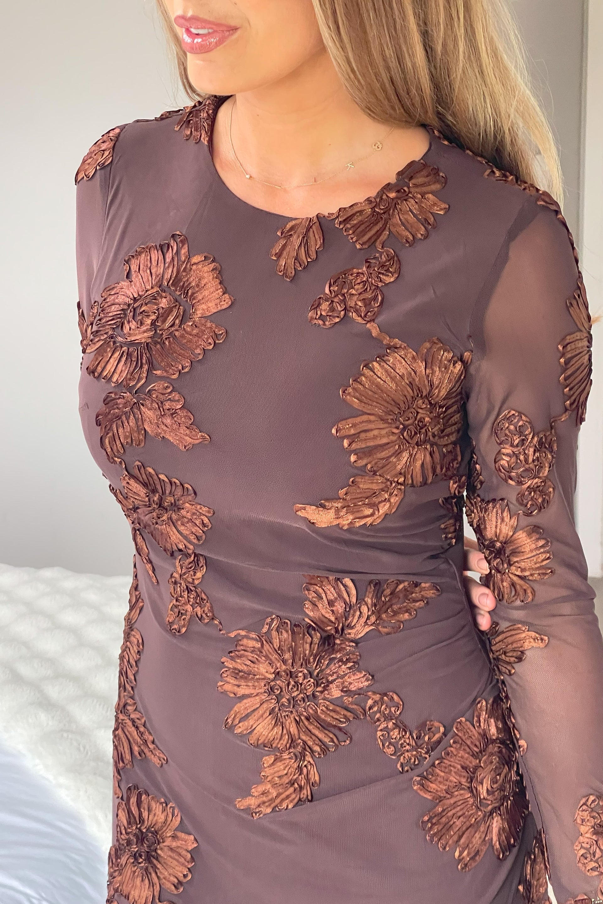 Elodie Floral Embroidered Mesh Dress