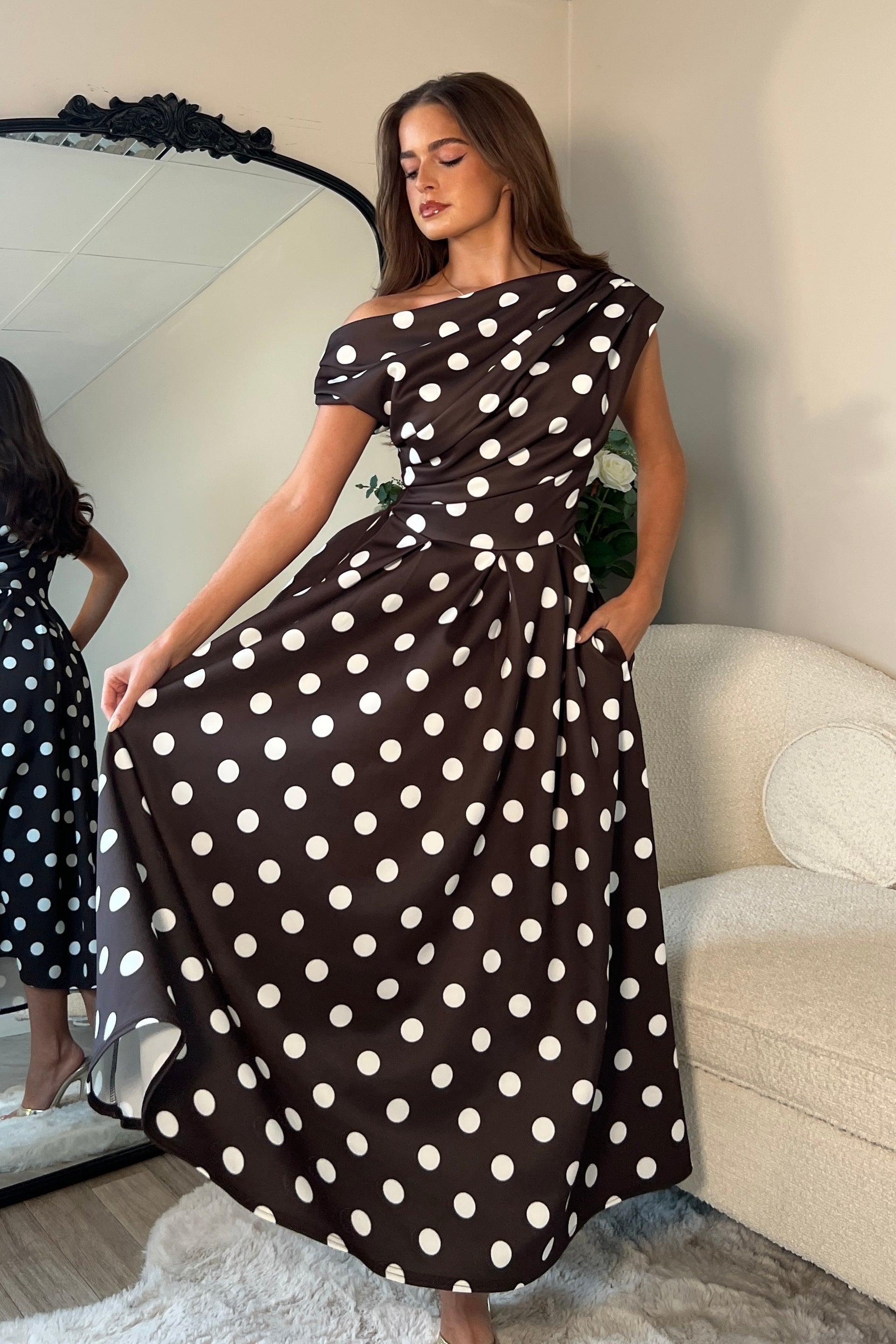 Betty Asymmetric Neckline Skater Midi Dress
