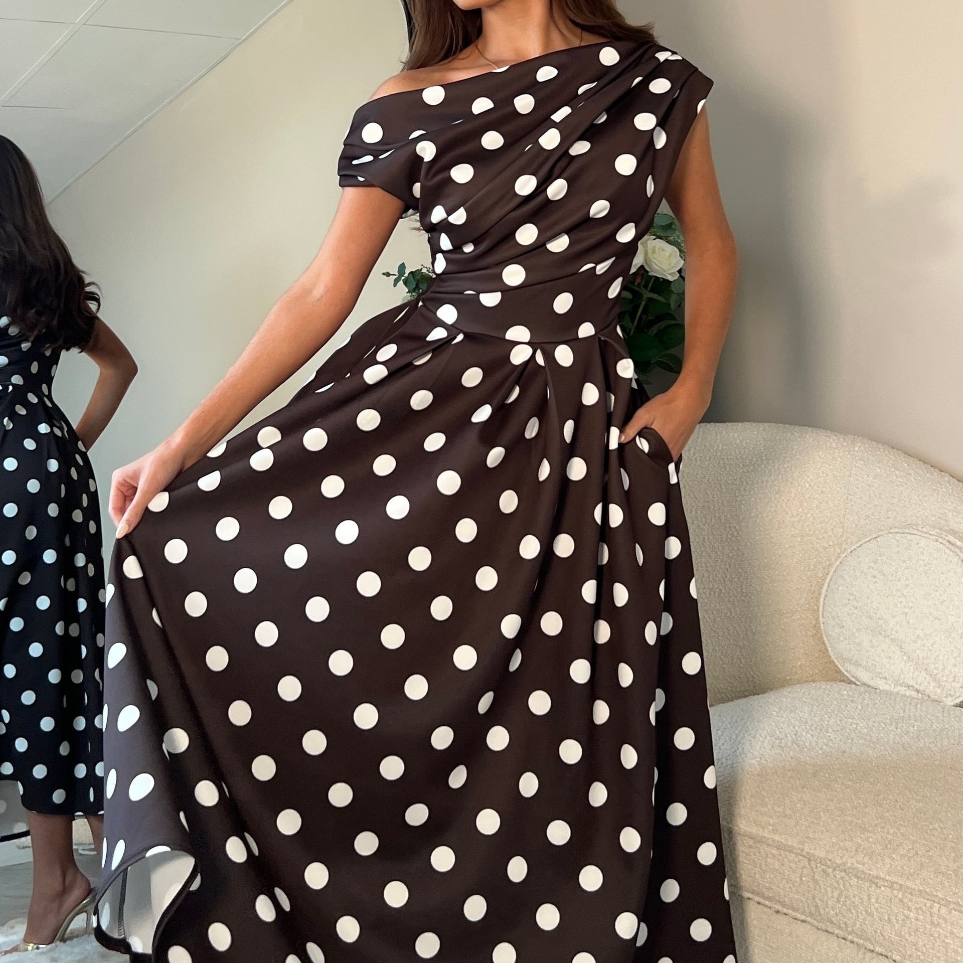 Betty Asymmetric Neckline Skater Midi Dress