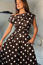 Load image into Gallery viewer, Betty Asymmetric Neckline Skater Midi Dress
