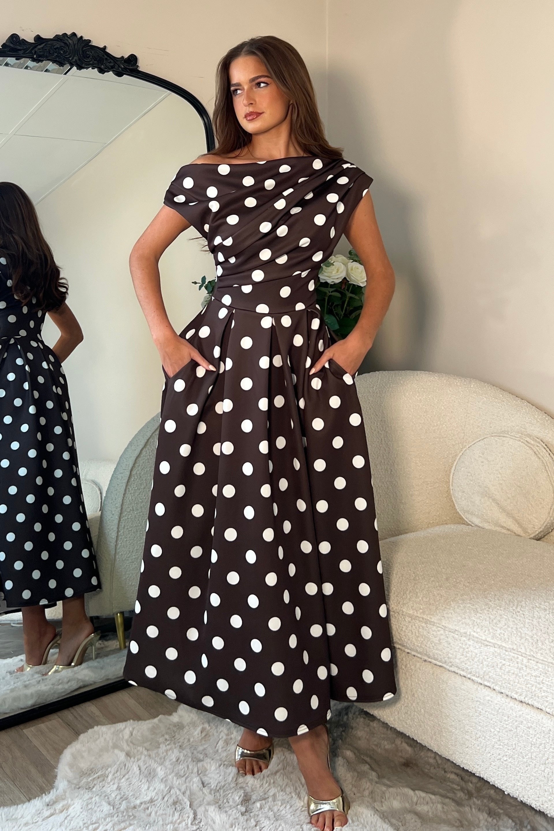 Betty Asymmetric Neckline Skater Midi Dress