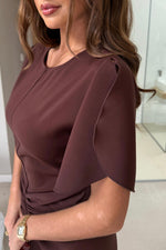 Load image into Gallery viewer, Cleo Ruched Midi Dress Brown

