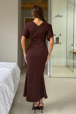 Load image into Gallery viewer, Cleo Ruched Midi Dress Brown
