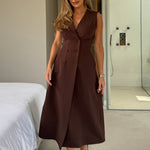 Load image into Gallery viewer, Hazel Tailored Sleeveless Midi Dress Brown
