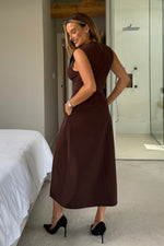 Load image into Gallery viewer, Hazel Tailored Sleeveless Midi Dress Brown
