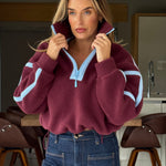 Load image into Gallery viewer, Lulu Contrast Binding 1/4 Zip Fleece Plum
