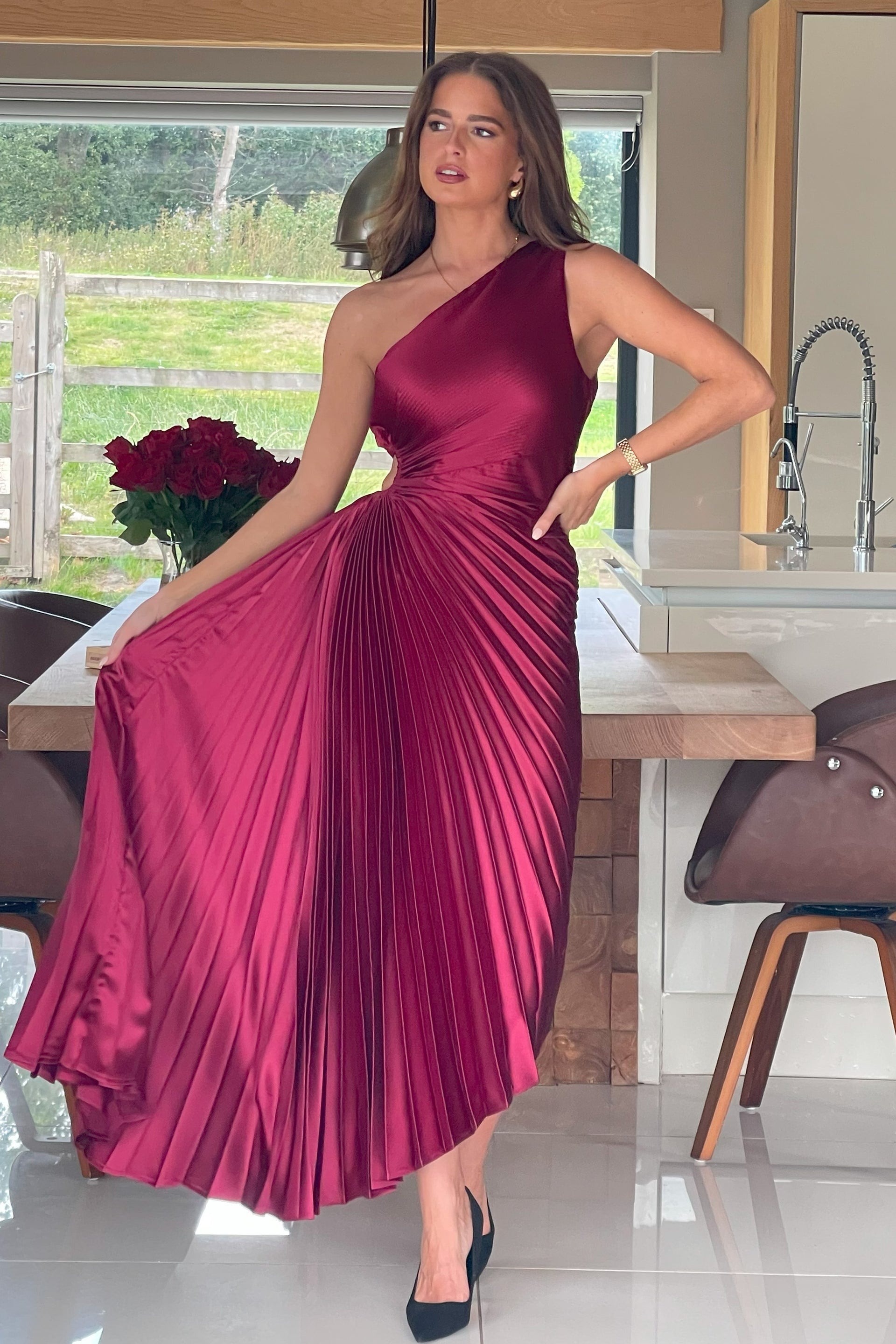 Aoife One Shoulder Pleated Midi Dress
