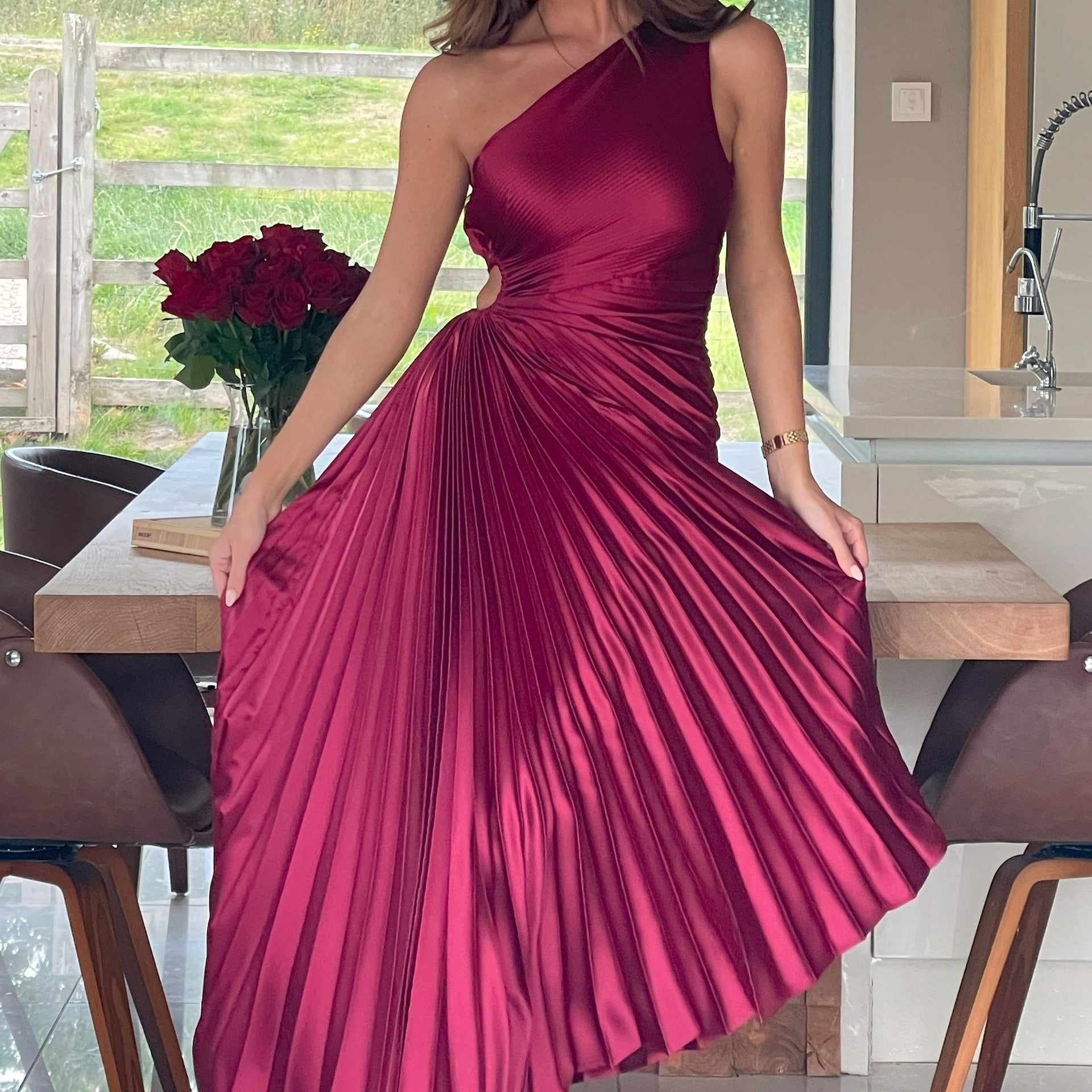 Aoife One Shoulder Pleated Midi Dress