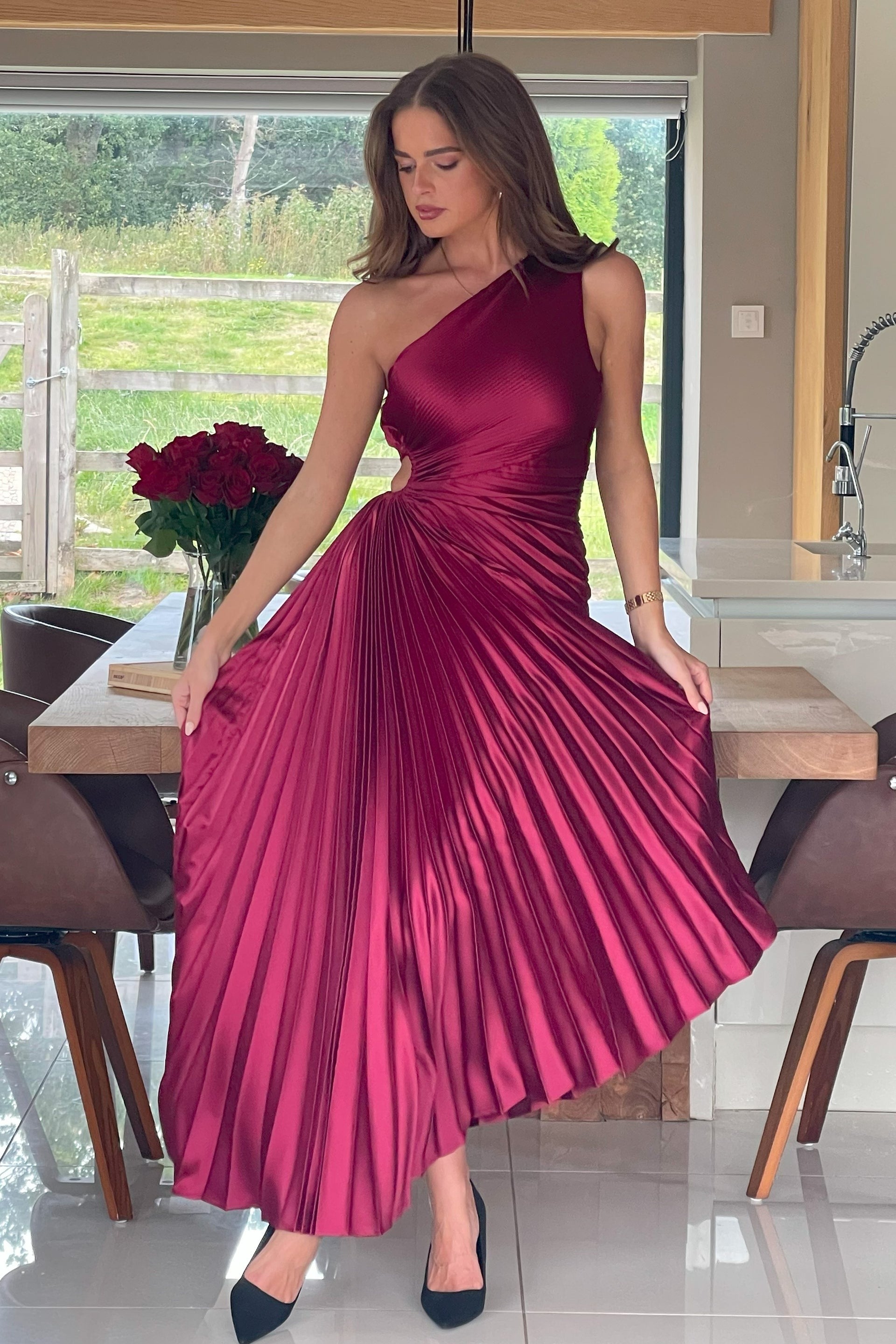 Aoife One Shoulder Pleated Midi Dress