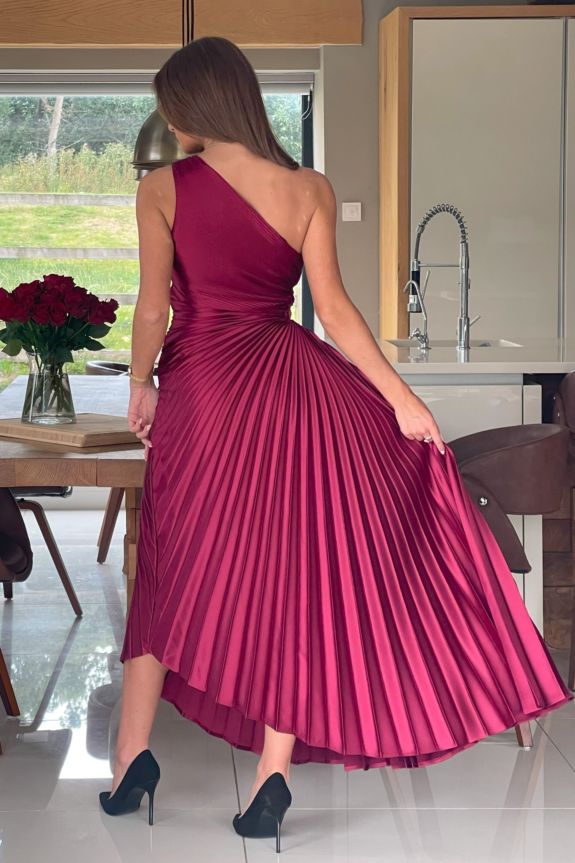 Aoife One Shoulder Pleated Midi Dress