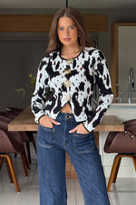 Load image into Gallery viewer, Haddie Cow Print Knited Cardigan
