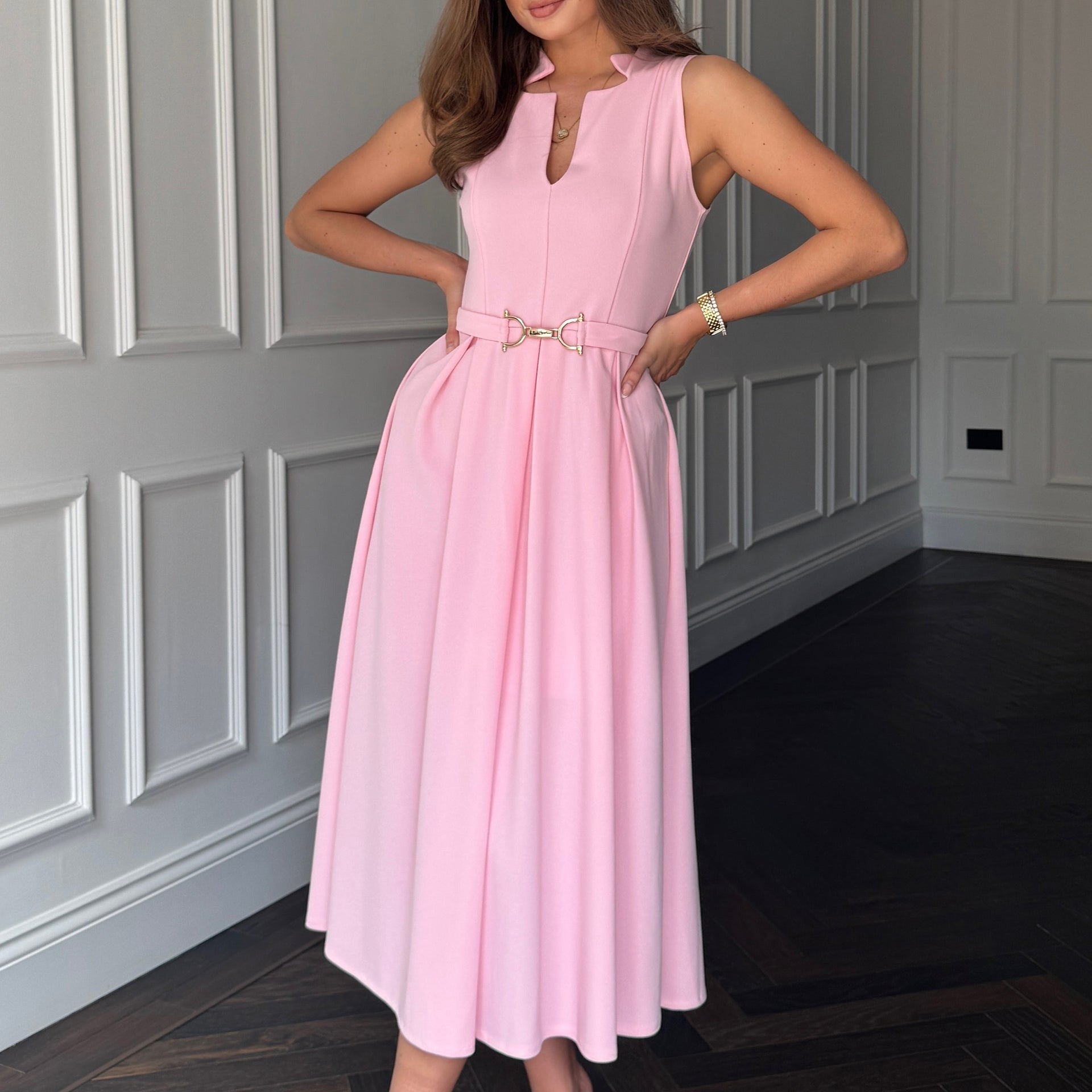 Ameya Notch Neck Sleeveless Midi Dress