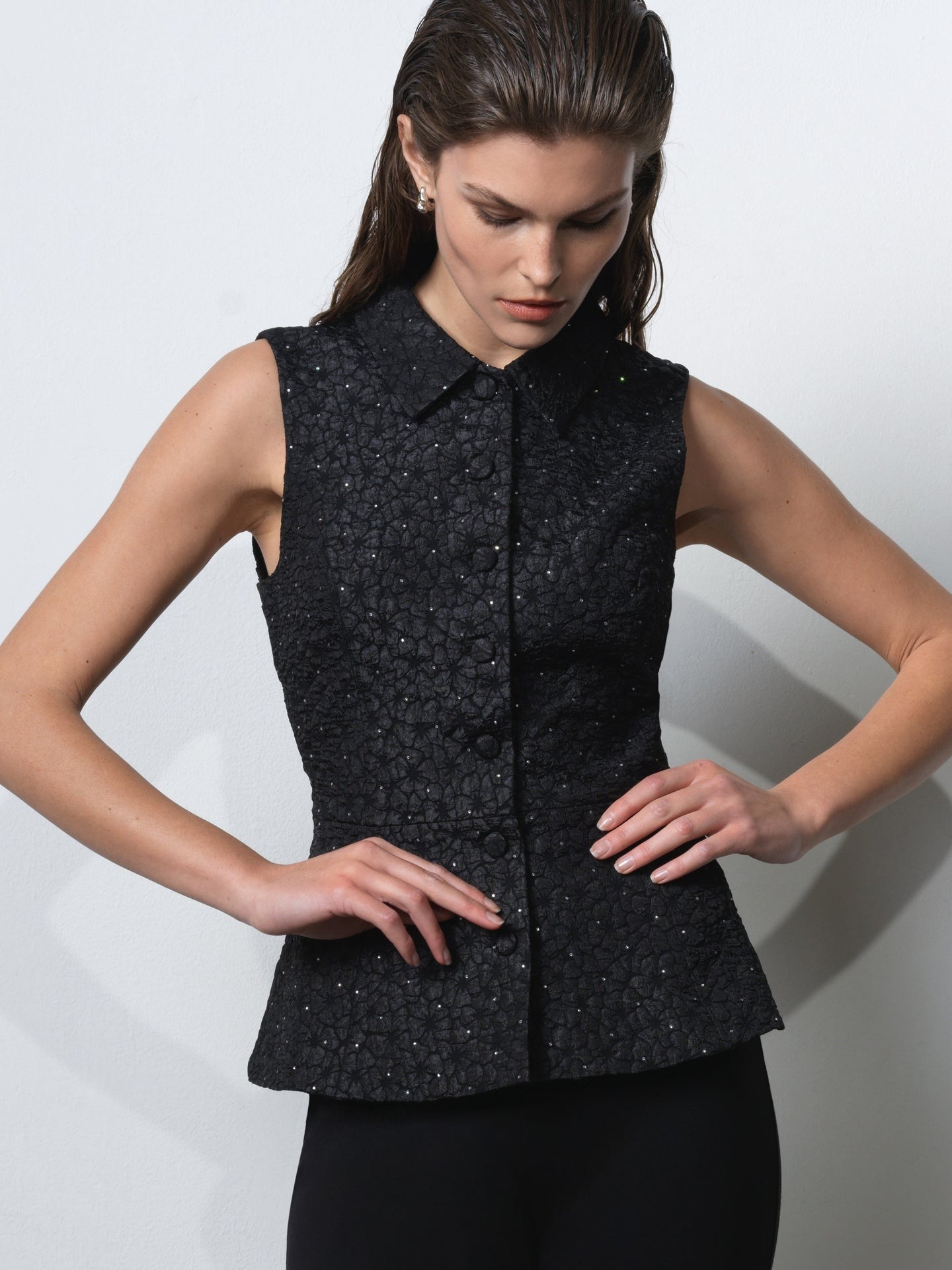 Yelena Jacquard Peplum Waistcoat Top