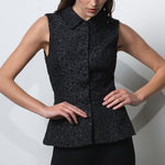 Load image into Gallery viewer, Yelena Jacquard Peplum Waistcoat Top
