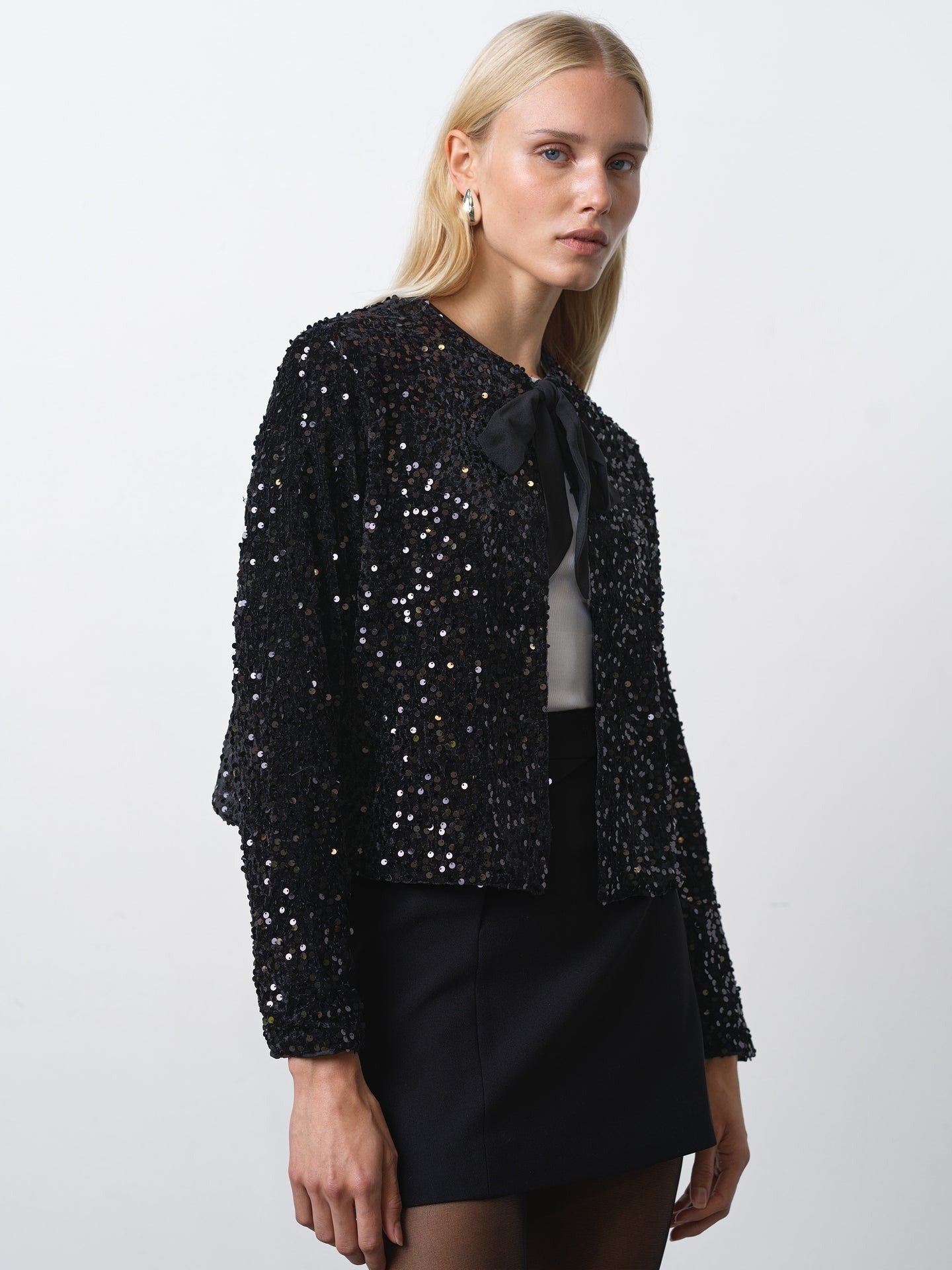 Monet Sequin Bow Tie Cardigan
