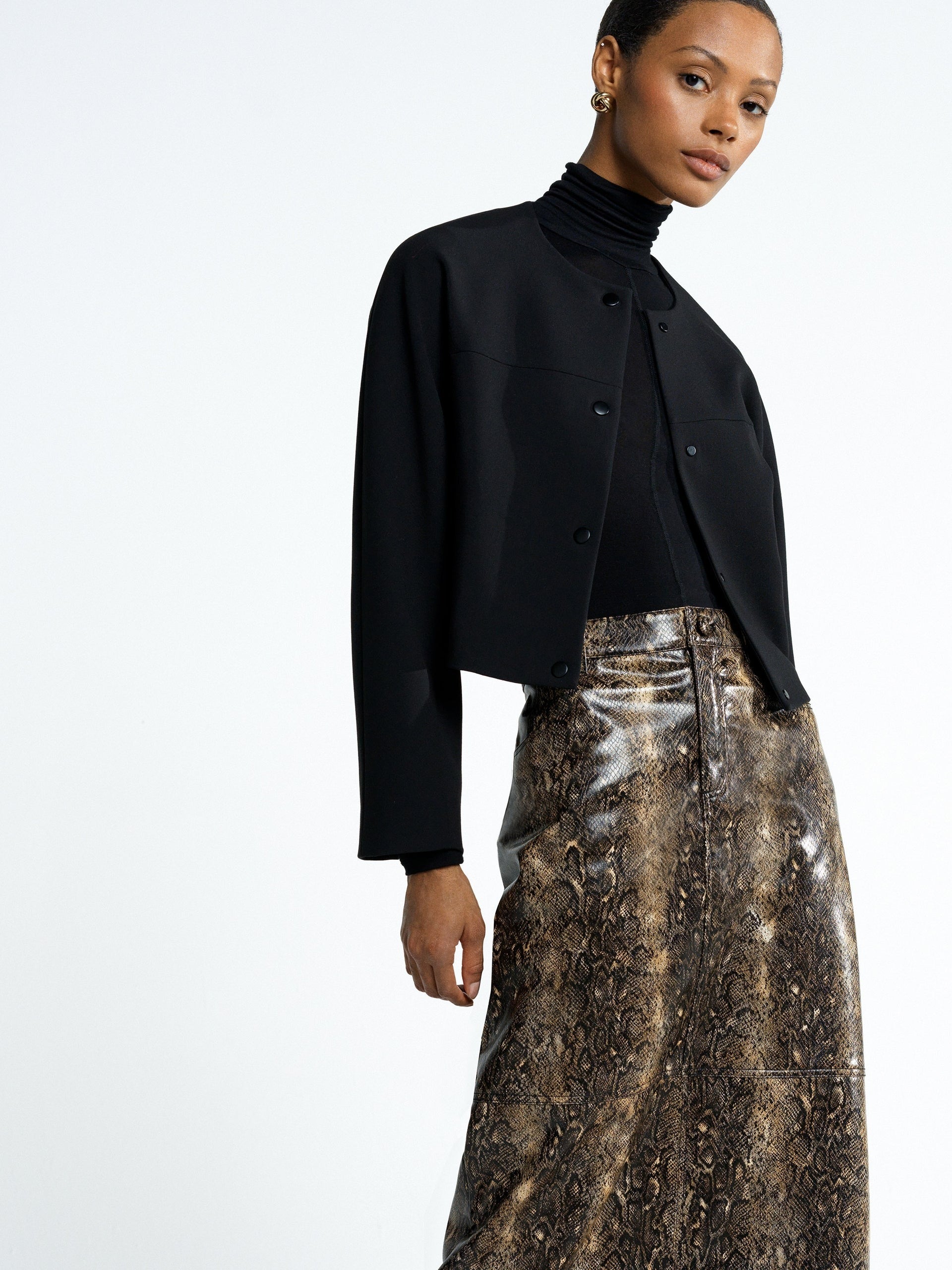 Brandy Snakeskin Pu Midi Skirt