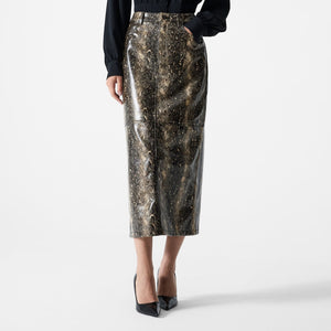 Brandy Snakeskin Pu Midi Skirt