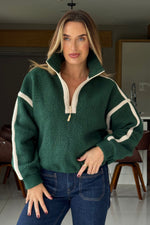 Load image into Gallery viewer, Lulu Contrast Binding 1/4 Zip Fleece Green
