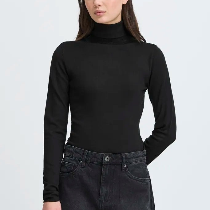 Ichi Ribbed Roll Neck Long Sleeve Top