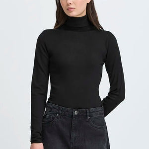 Ichi Ribbed Roll Neck Long Sleeve Top
