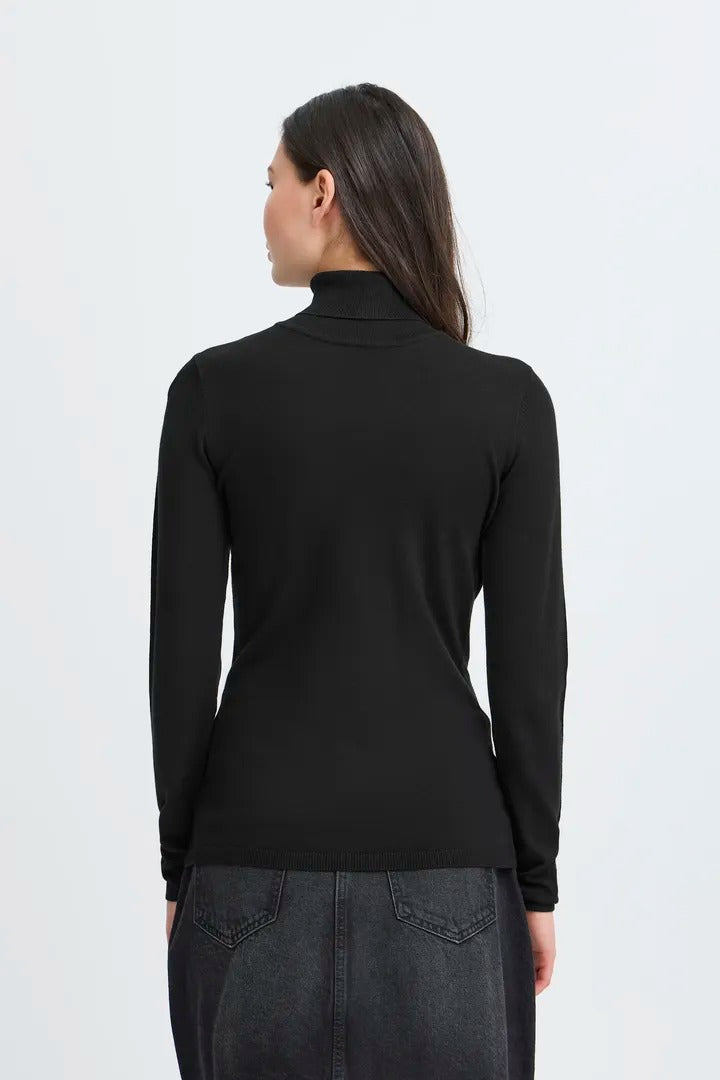 Ichi Ribbed Roll Neck Long Sleeve Top