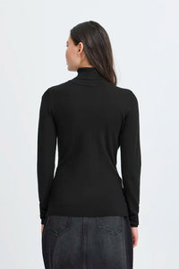Ichi Ribbed Roll Neck Long Sleeve Top